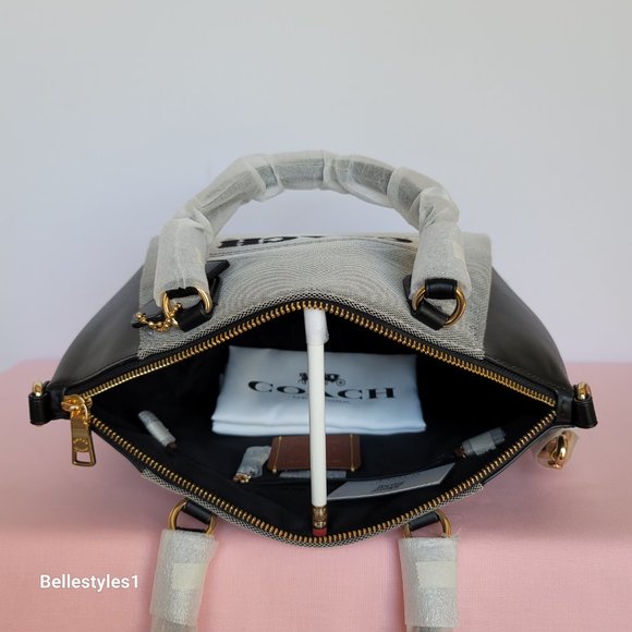 COACH Elise Badge Satchel In Jacquard & Refined Leather- Salt Black color ⭐ - Picture 11 of 16